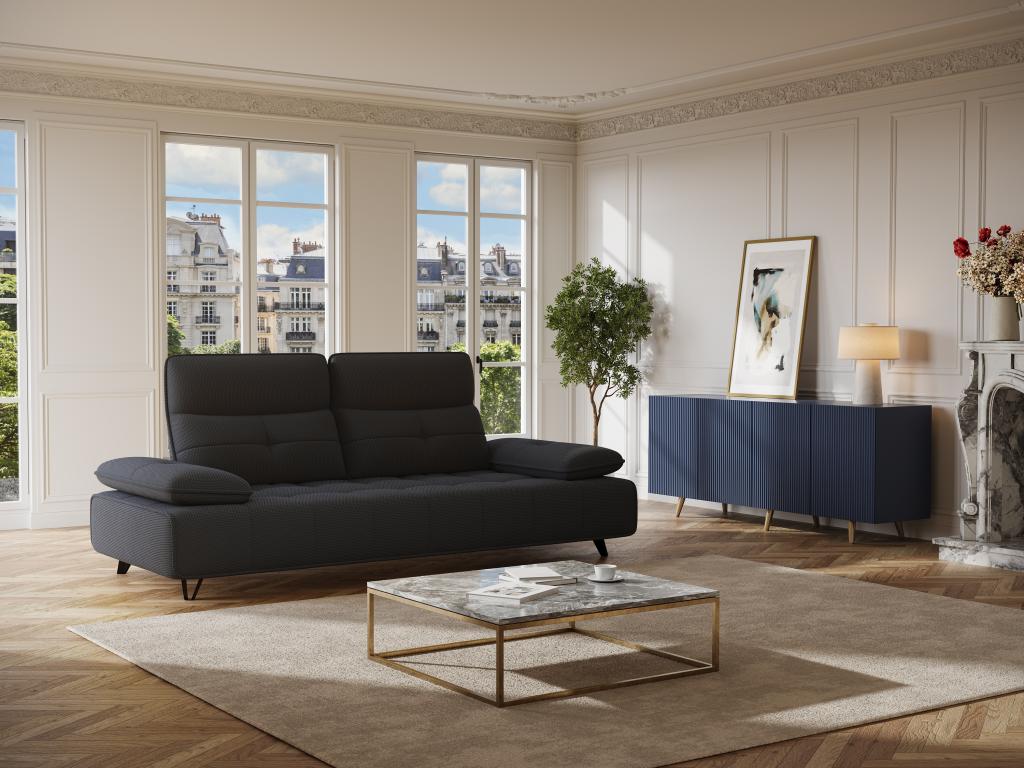 Canapé 3 places en tissu 3D gris anthracite avec dossier avance-recule Homelumiere