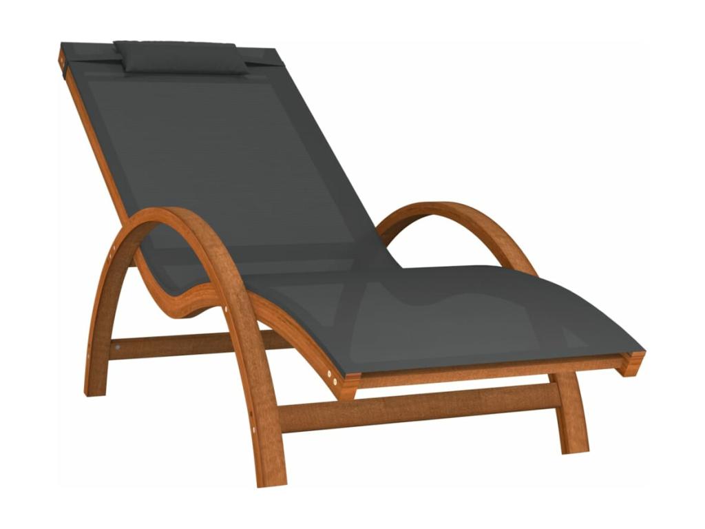 Chaise longue avec coussin gris textilène/bois massif peuplier 04636REEH