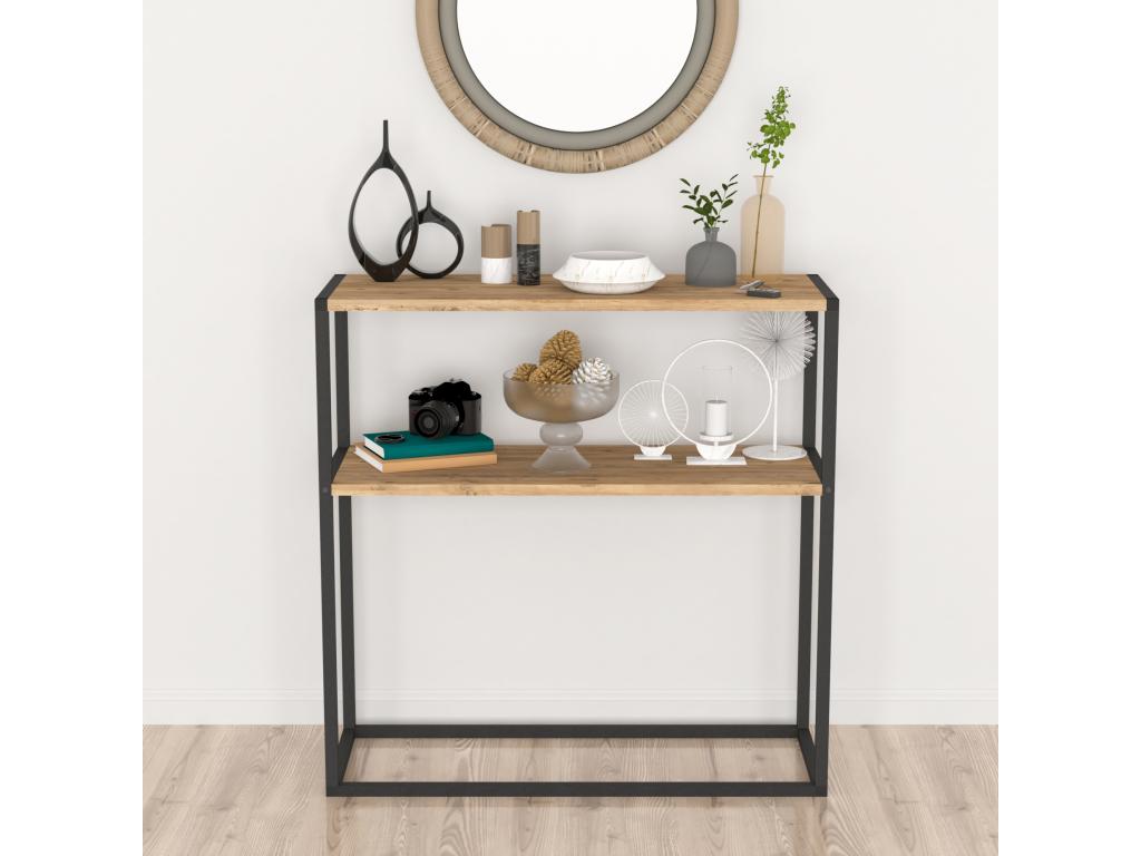 Table console Homelumiere avec surface de stockage 90x90x33.5 cm effet chêne Homelumiere