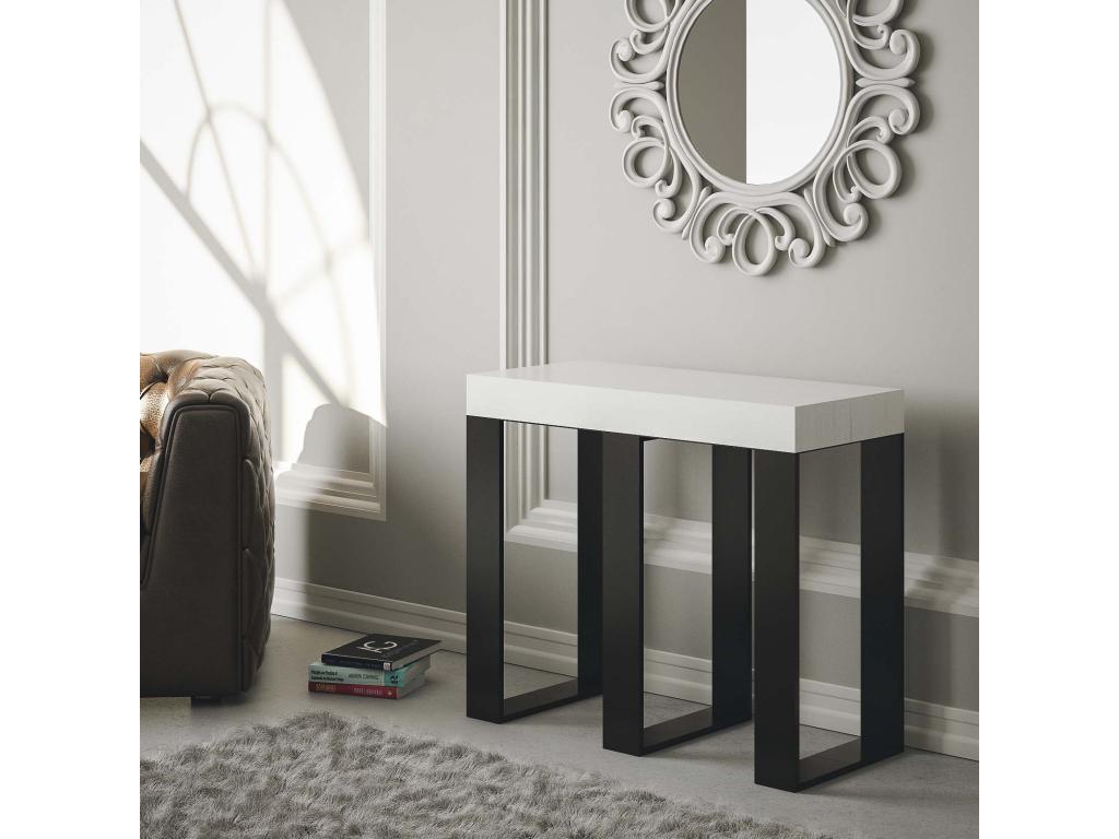 Console extensible 90x40/300 cm Sintesi Frêne Blanc cadre Anthracite