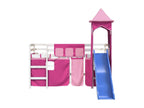 Lit mezzanine enfant avec tour sans matelas rose 80x200 cm