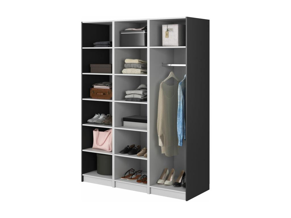 Armoire 3 portes avec tringle et étagères - 150 cm - noir - Homelumiere