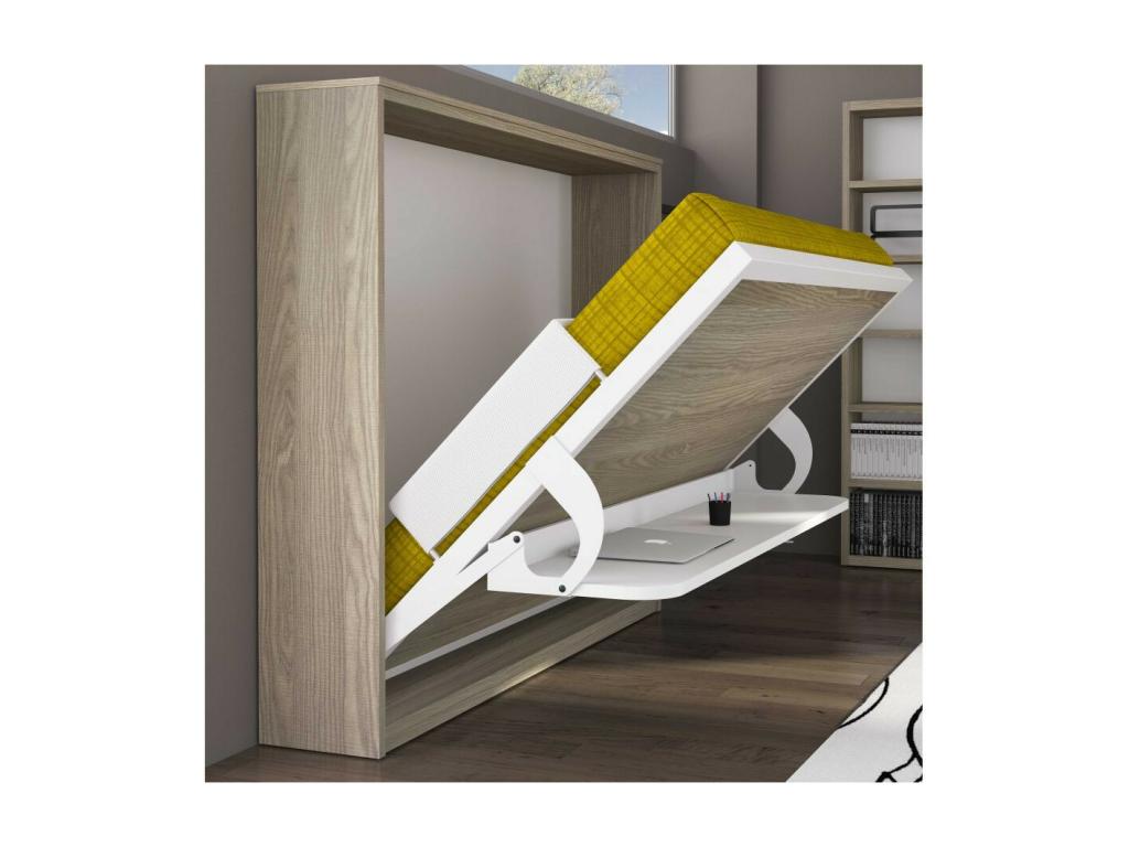 Lit escamotable avec bureau 90x200 chocolat P 35 Homelumiere