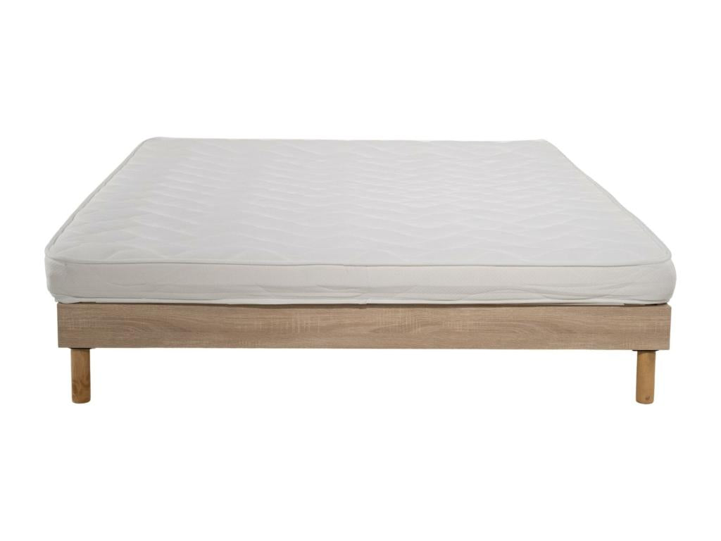 Ensemble Matelas mousse ECO - 140x190cm et 2 Oreillers 50x70 - mousse et Sommier Homelumiere couleur chêne
