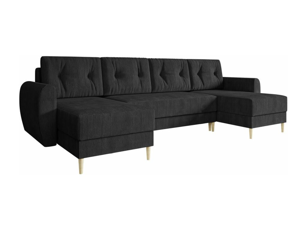 Canapé d'angle Homelumiere 140 Noir Fonction de couchage Boîte de literie 307x139x95cm