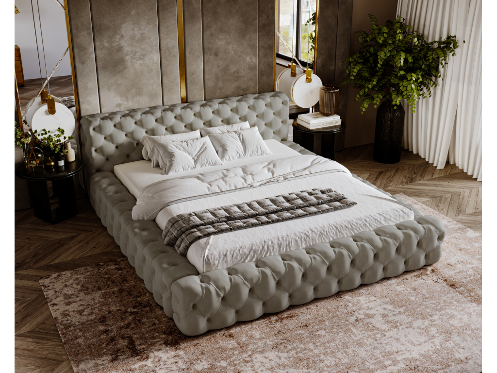 Homelumiere Lit rembourré avec rangement Homelumiere Lit adulte 140x200 cm - Gris clair Amor Velvet 4318