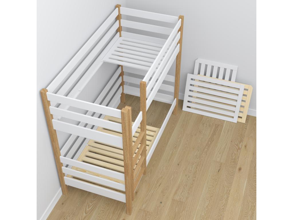 Lit superposé en bois - avec tiroir pour matelas N01 Blanc / Chêne Naturel 90x190 52720HSGS