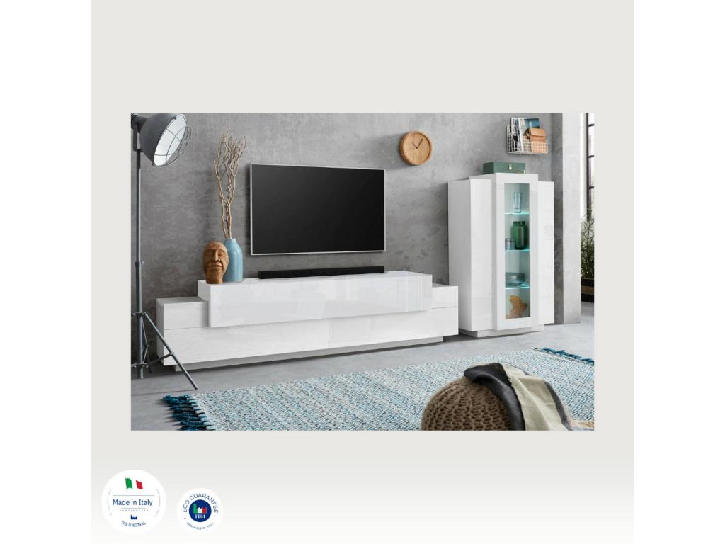 Système mural Homelumiere ensemble de salon meuble TV meuble de salon polyvalent Made in Italy 280x45h120 cm blanc