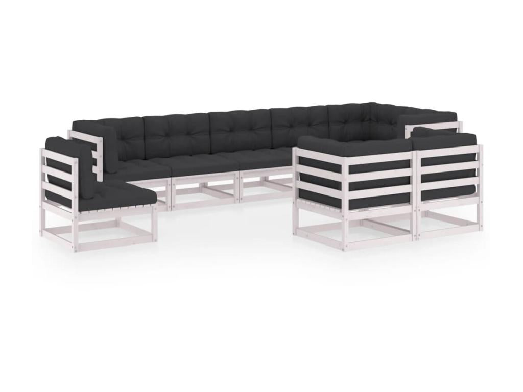 Salon de jardin 9 pcs avec coussins Bois de pin massif 72