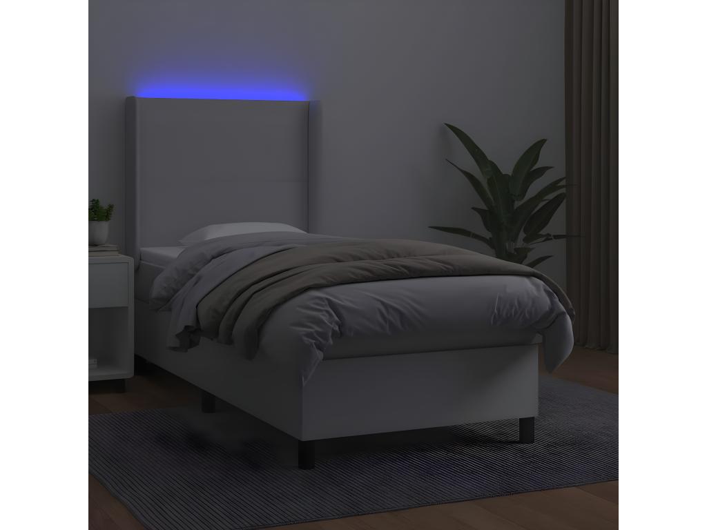 Sommier tapissier et matelas et LED Blanc 100x200 cm Similicuir
