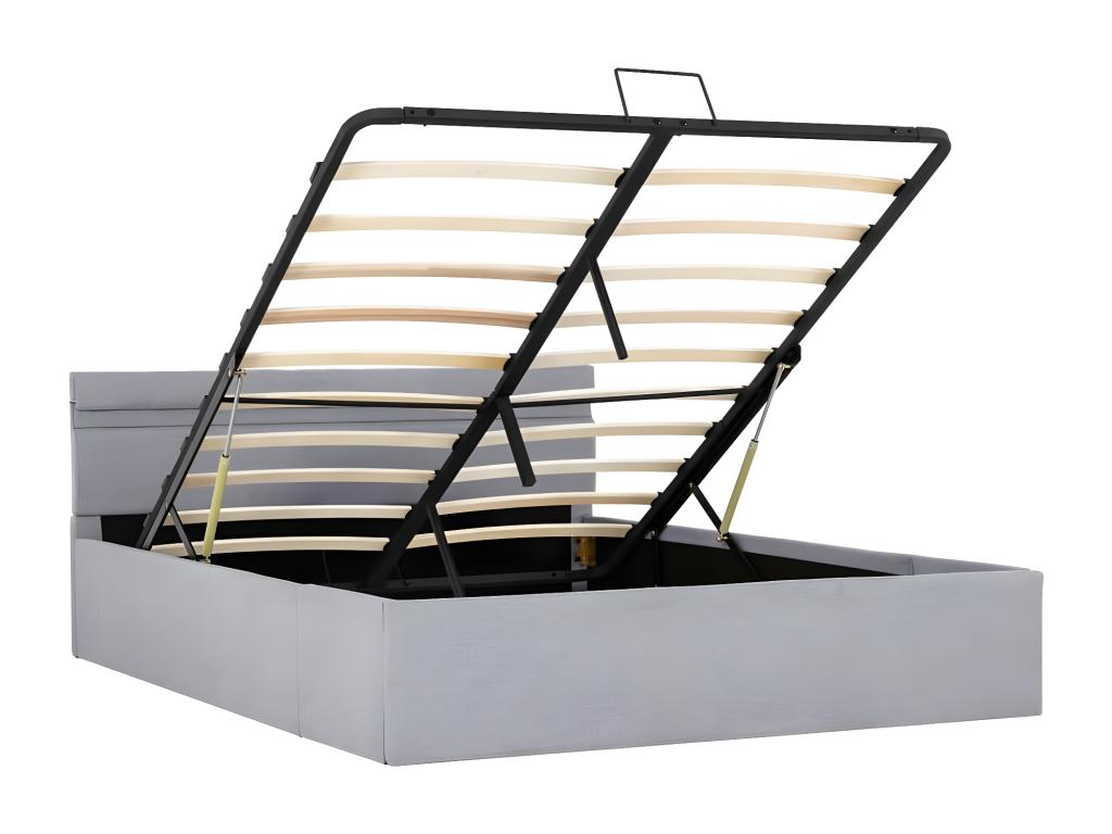 Lit à stockage avec LED Gris clair Tissu 120x200
