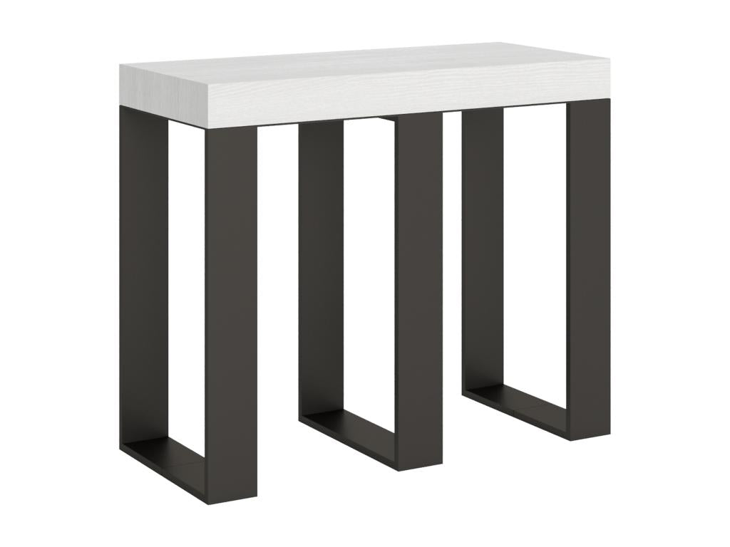 Console extensible 90x40/300 cm Sintesi Frêne Blanc cadre Anthracite