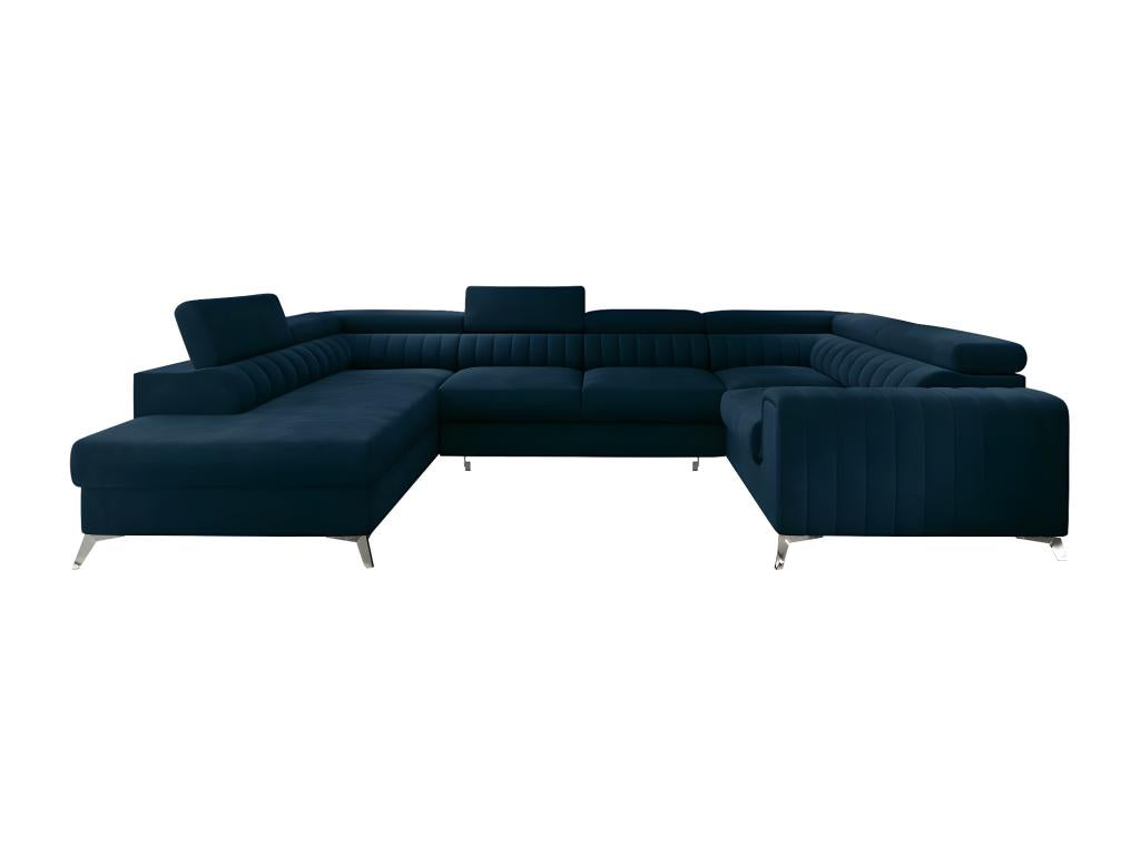 Canapé d'angle convertible Homelumiere 7/8 places bleu foncé inclinaison droit vu de face