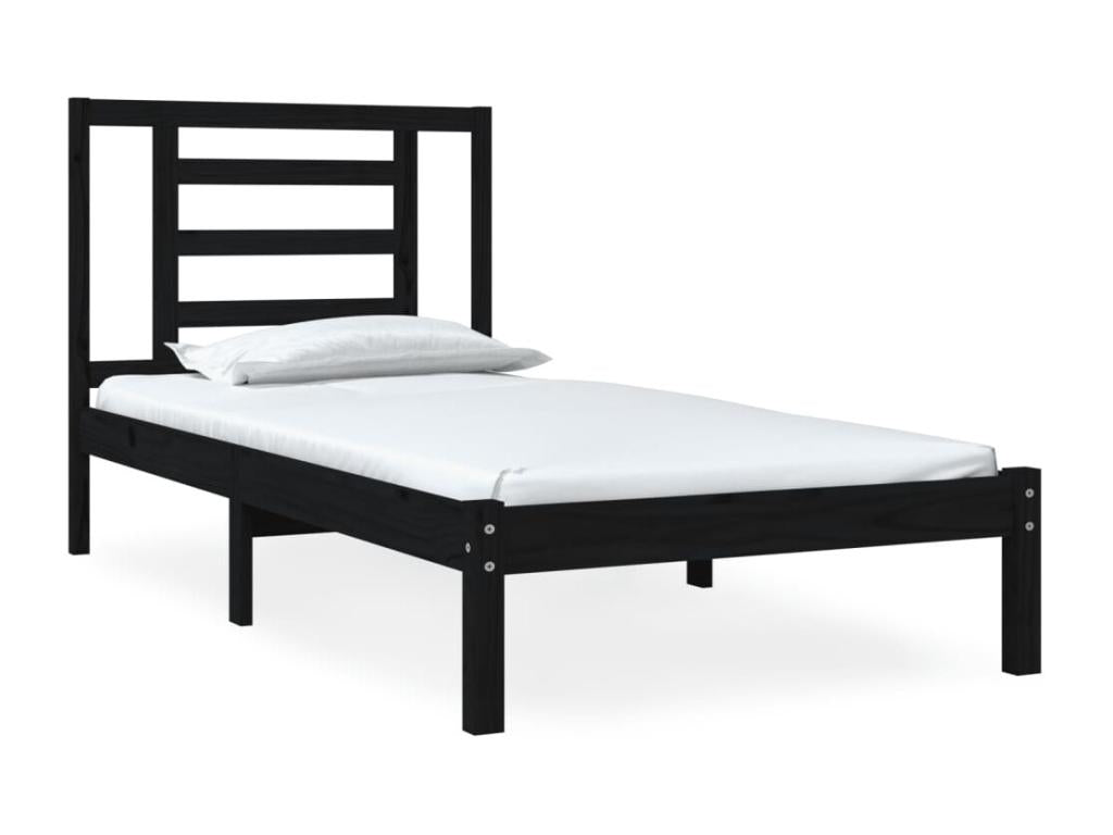 Cadre de lit Noir Bois massif 75x190 cm Petit simple