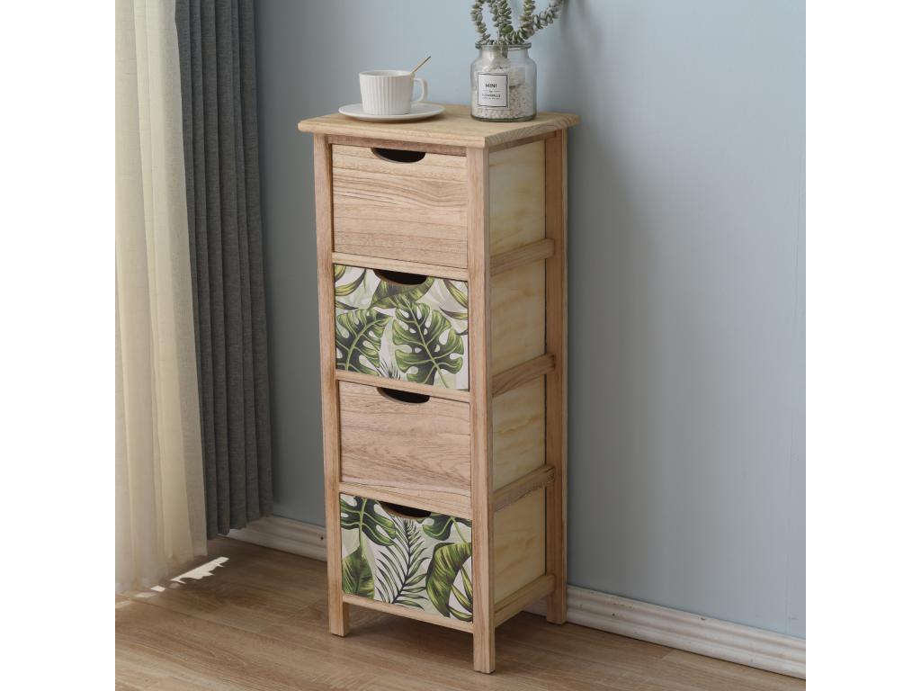 Chiffonnier Commode 4 Tiroirs Bois Marron Vert Moderne 84x34x27 80321CPUC