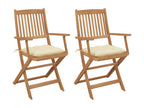Chaises pliables de jardin lot de 2 avec coussins Bois d'Homelumiere