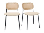 Chaises design en tissu effet velours texturé beige métal noir et cannage rotin lot de 2 Homelumiere