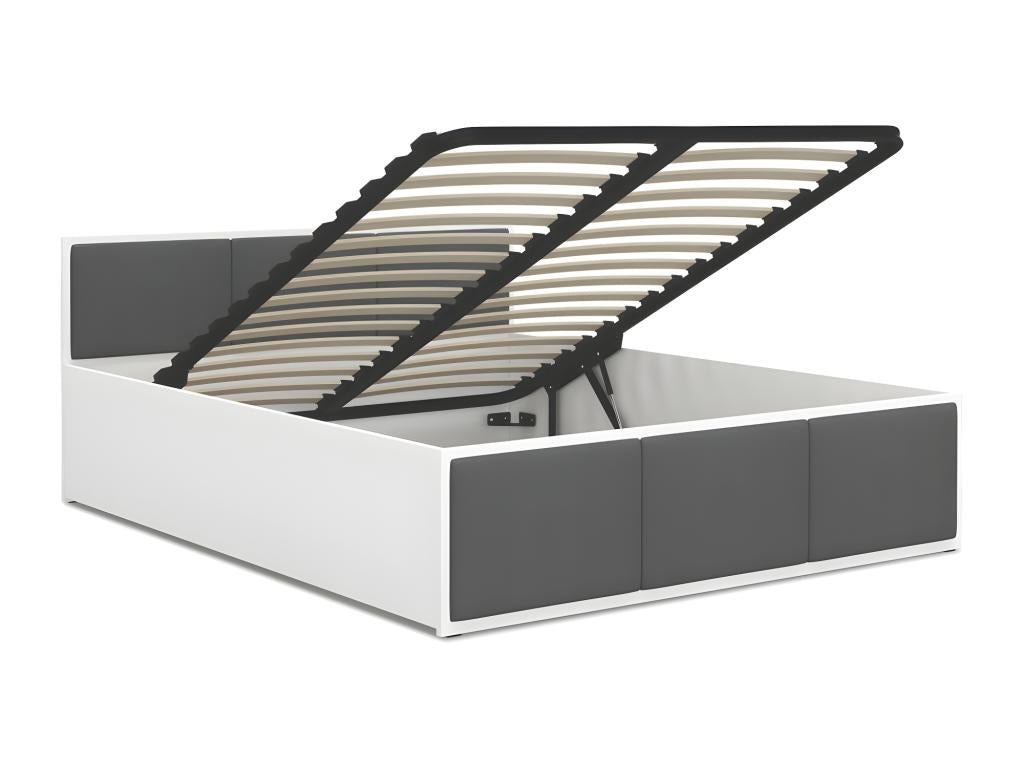 Lit Homelumiere T 160x200 coffre - Sommier inclus Blanc - Gris foncé