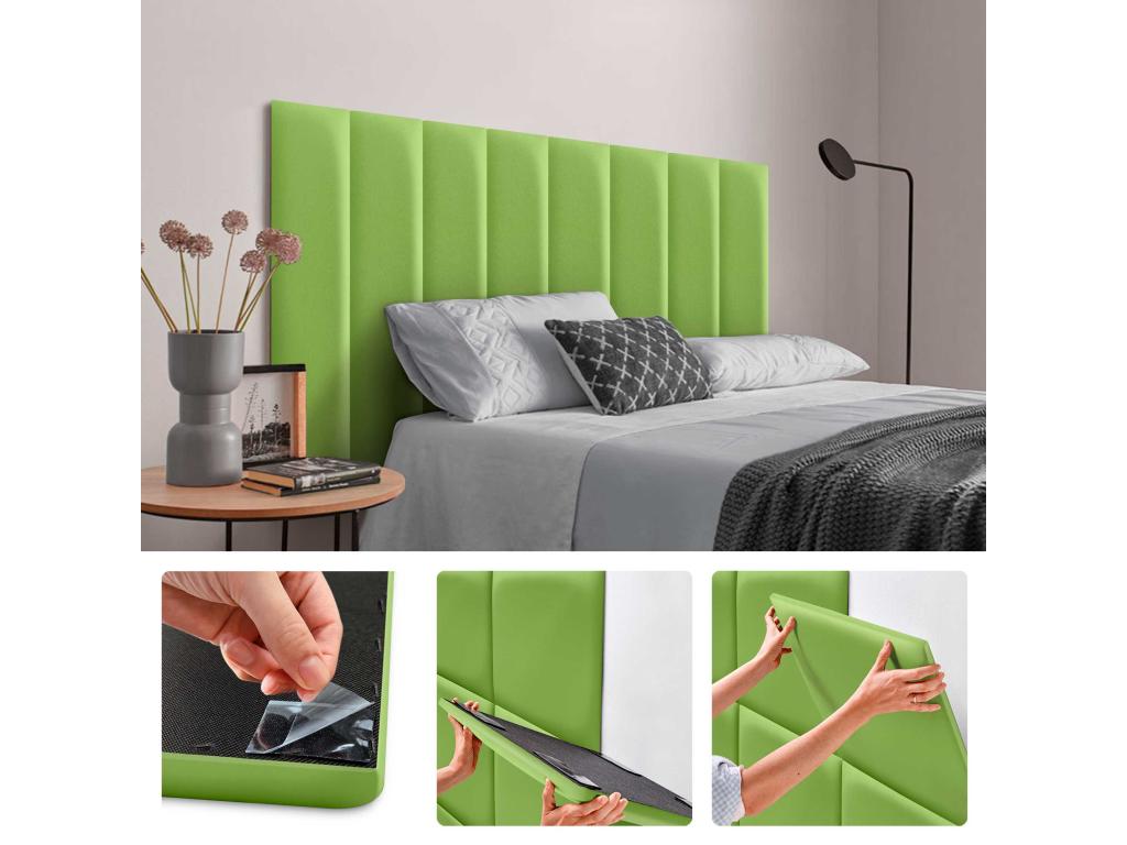Lot de 1 panneau rembourré en similicuir écologique Homelumiere autocollant pour protection acoustique murale absorbante Vert 60x20 cm x6