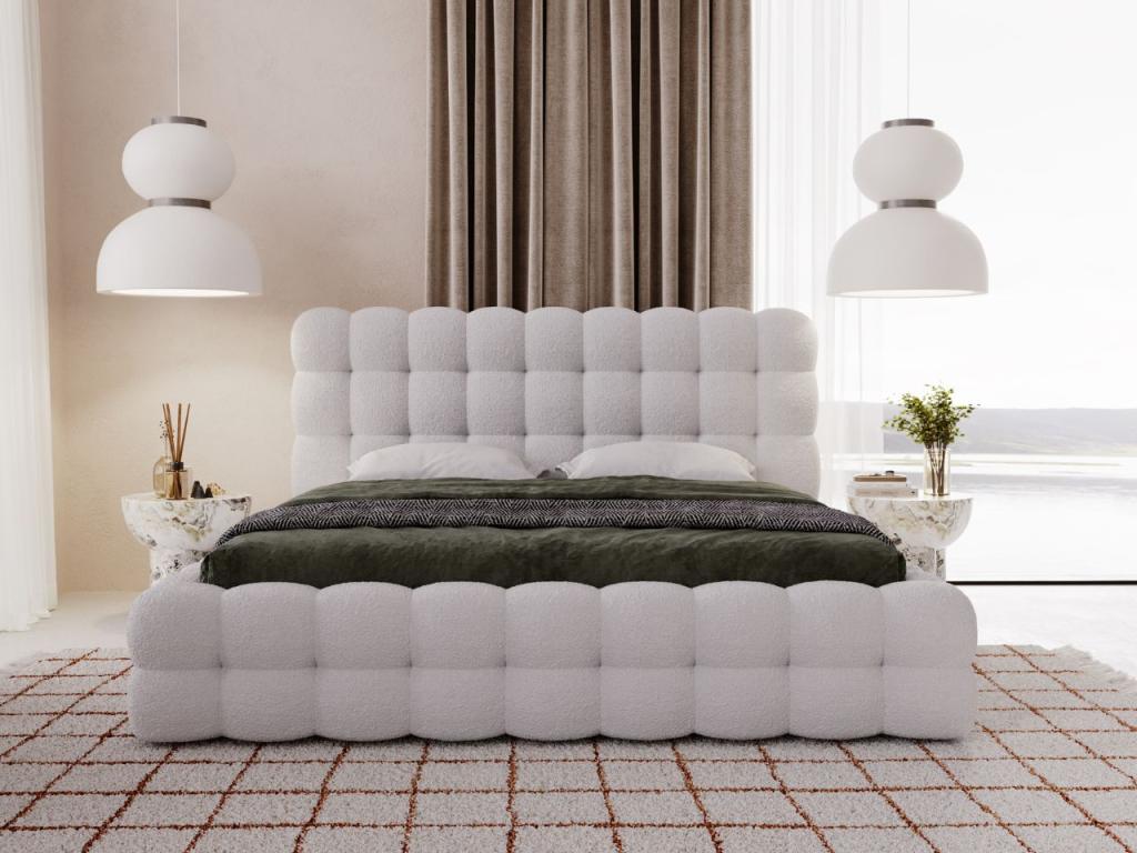 Lit rembourré avec rangement - 160x200 - lit double - bouclé - gris - Homelumiere