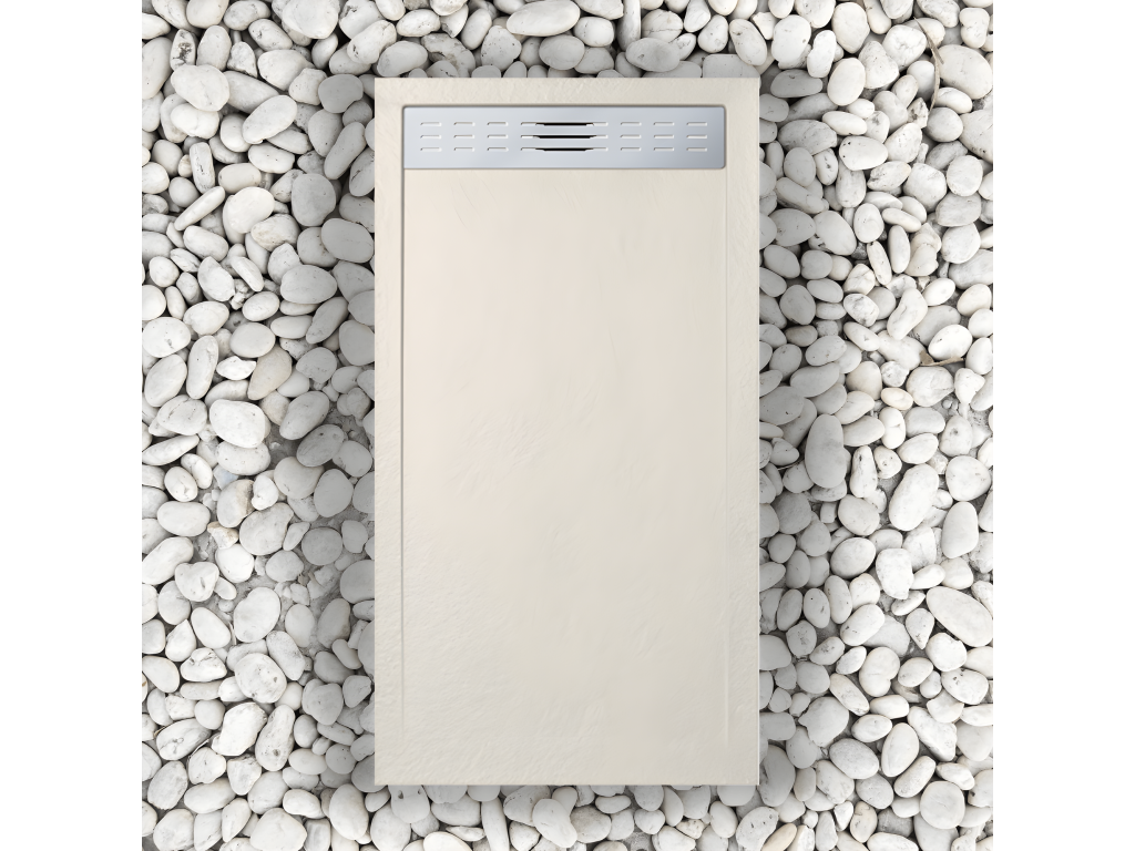 Receveur de douche 80x185 cm avec grille latérale Homelumiere Ral 9001 en résine synthétique et poudre de marbre avec drain