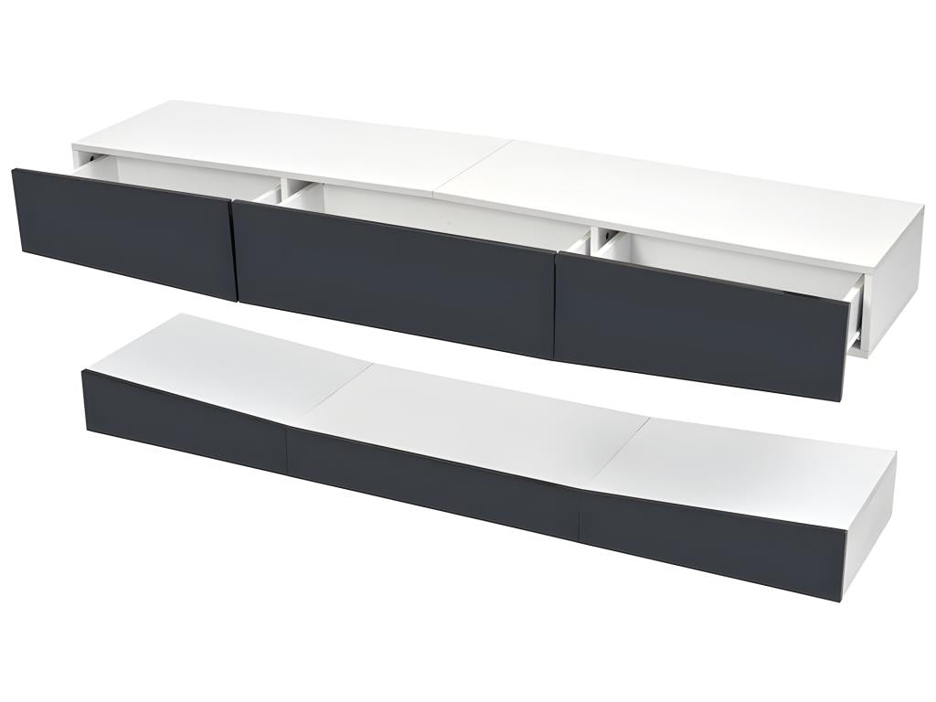 Meuble TV suspendu 180cm avec LED - 3 tiroirs - Noir