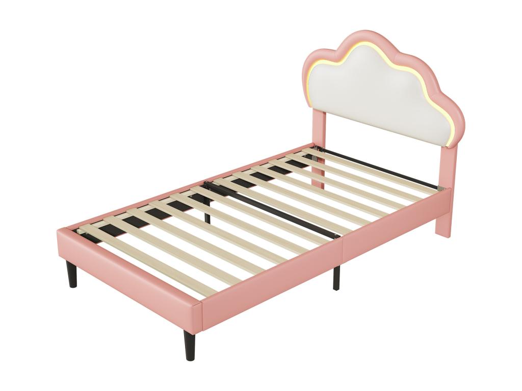 90x200cm Lit simple Lit pour enfant PU Lit de nuage avec Homelumiereère LED