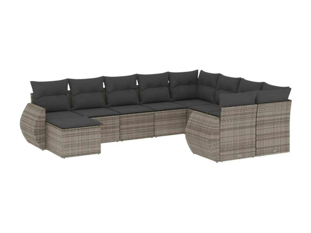 Salon de jardin avec coussins 10 pièces gris résine tressée