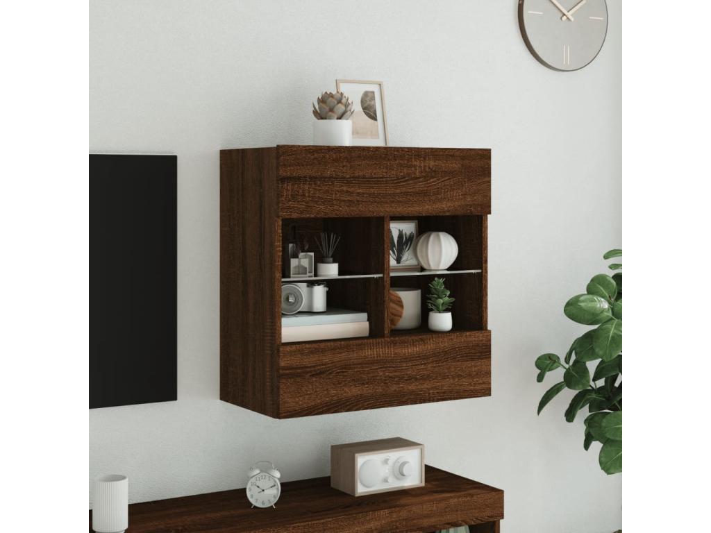 Meuble TV mural avec Homelumiereères LED chêne marron 58,5x30x60,5 cm