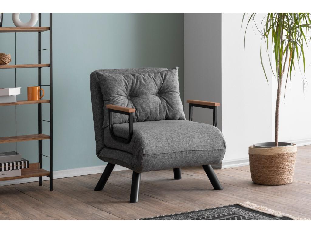Fauteuil convertible Homelumiere Métal Noir et Lin Gris clair