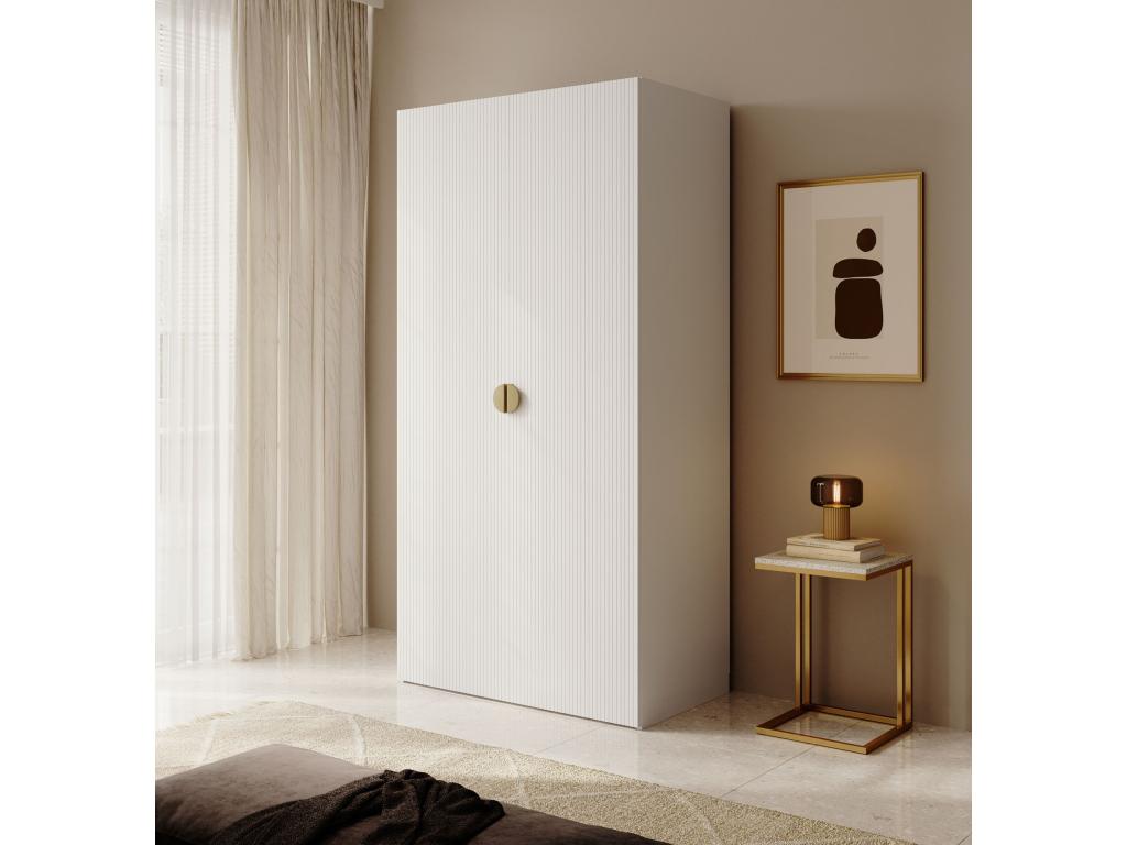 Armoire 2 portes avec tringle et tiroirs - 100 cm - blanc - Homelumiere