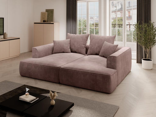 Canapé 3 places confort assise profonde en velours tricoté rose Homelumiere