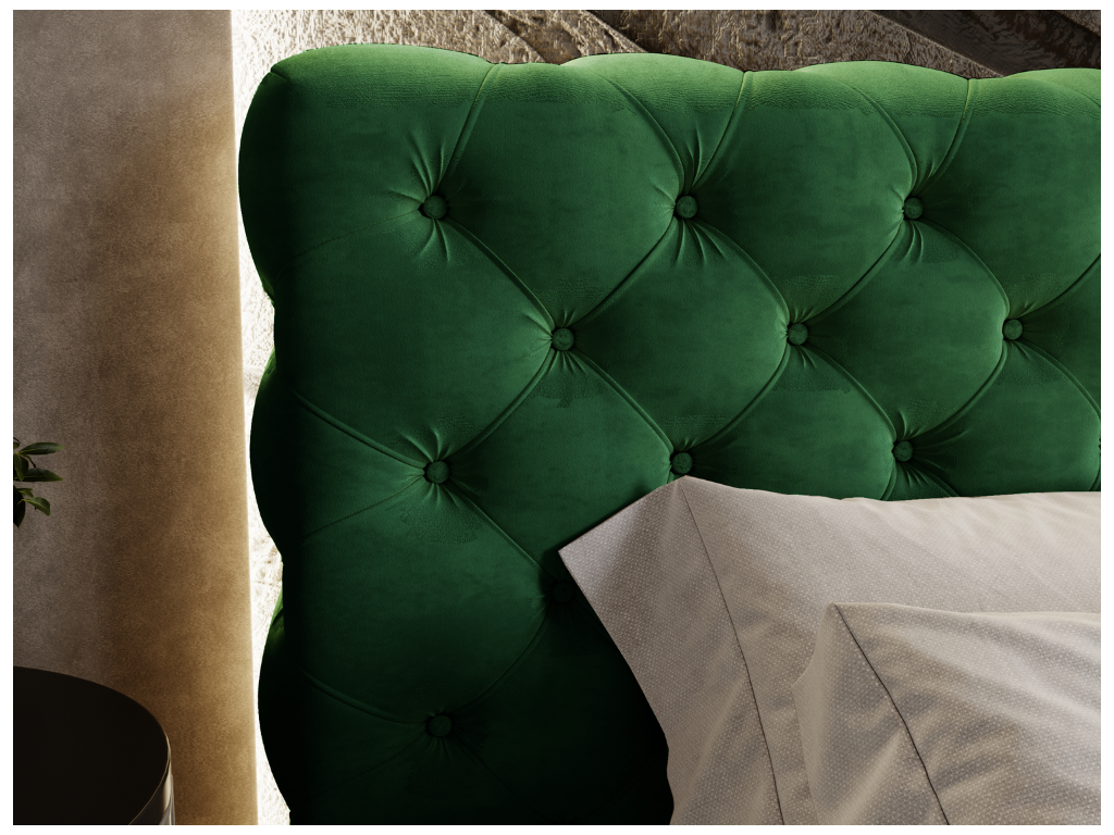 Lit rembourré avec rangement - 160x200 - lit double - velours - vert - Homelumiere