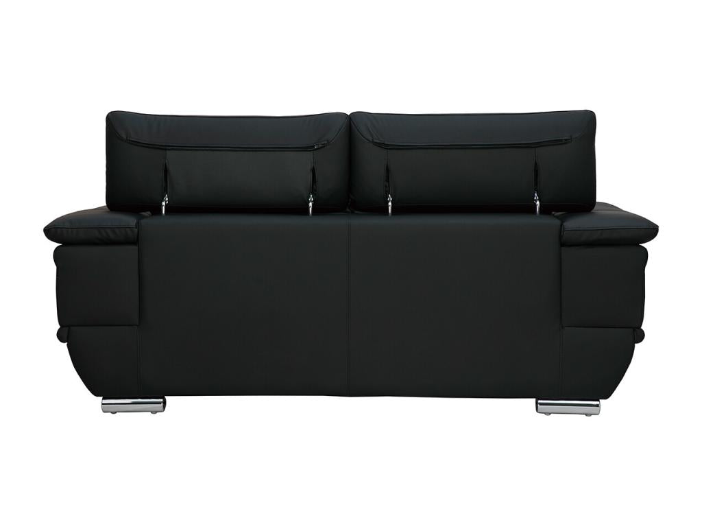 Canapé cuir noir et acier chromé avec têtières ajustables 2 places Homelumiere