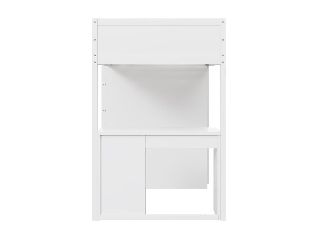 Lit mezzanine 90x200 cm avec bureau étagères de rangement tiroirs et échelle bois MDF blanc