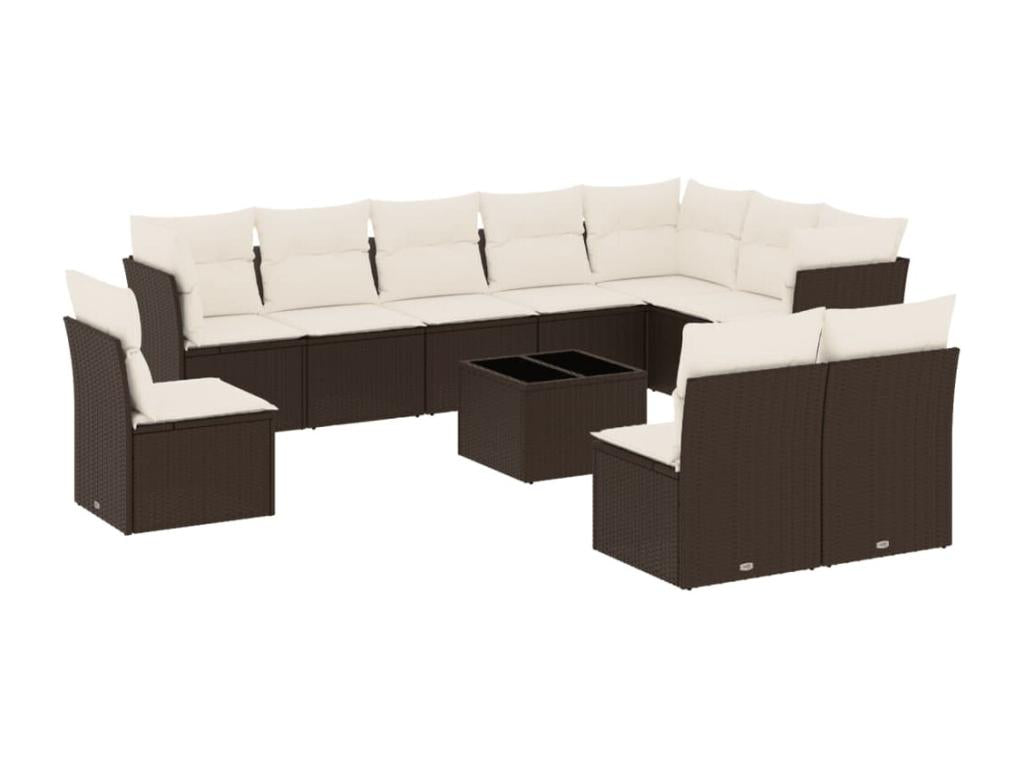 Salon de jardin et coussins 11 pcs marron résine tressée