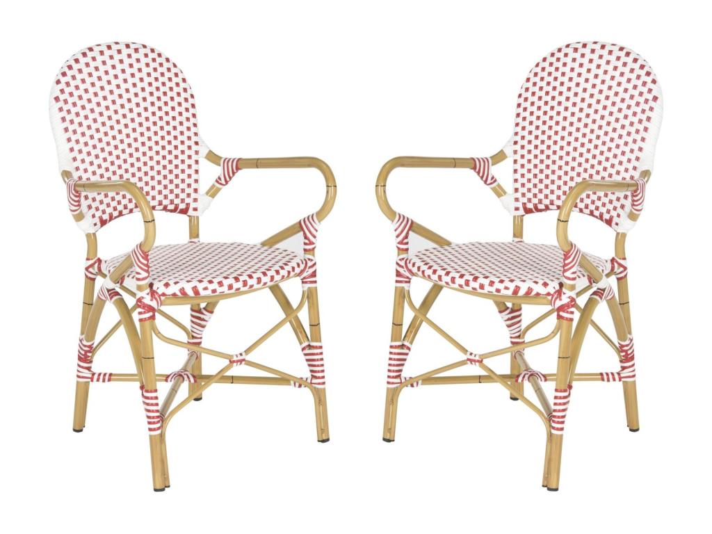 Chaise de salle à manger d'extérieur Rouge blanc / marron clair 55x53x88 cm - Homelumiere