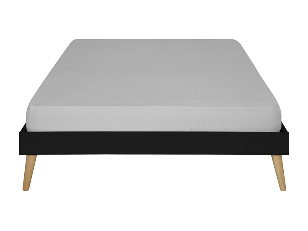 Pack lit 2 places avec pieds et matelas 140x190 cm bois massif noir Homelumiere