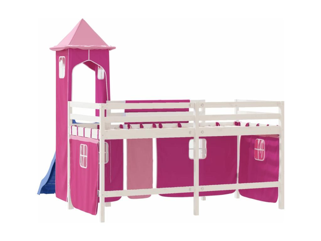 Lit mezzanine enfant avec tour sans matelas rose 80x200 cm