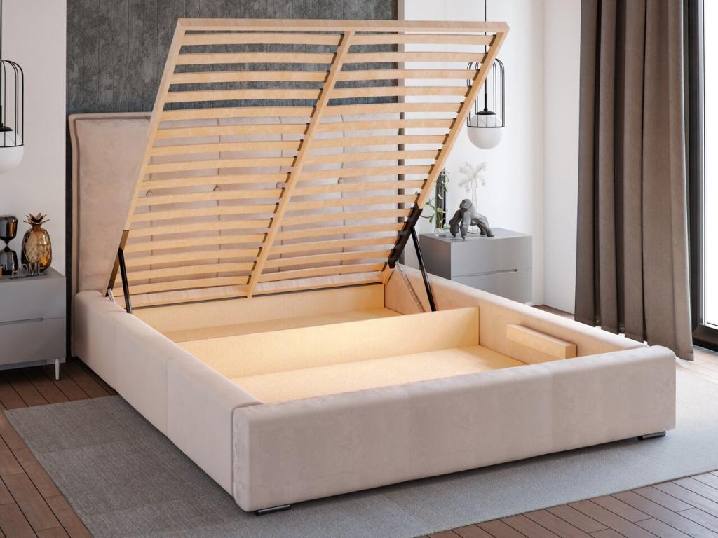 Lit rembourré avec rangement - 180x200 - lit double - velours - gris foncé - Homelumiere