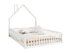 Lit enfant 140x200 cm en bois de pin avec barrières de protection et porte sommier à Homelumiere inclus blanc