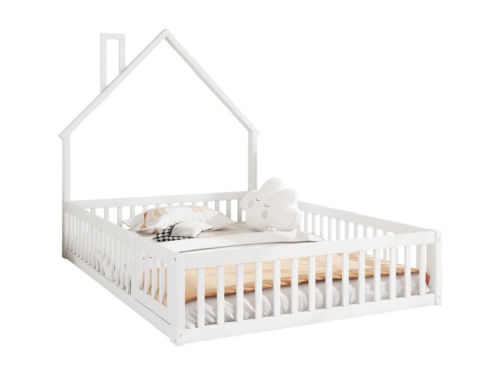 Lit enfant 140x200 cm en bois de pin avec barrières de protection et porte sommier à Homelumiere inclus blanc
