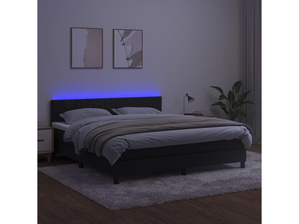Sommier tapissier avec matelas et LED Noir 160x200 cm Velours