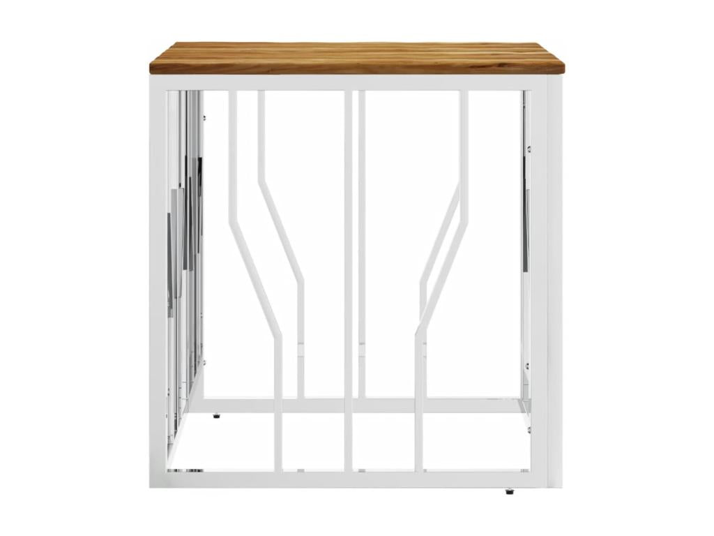 Table basse en acier inoxydable argenté et bois massif d'Homelumiere