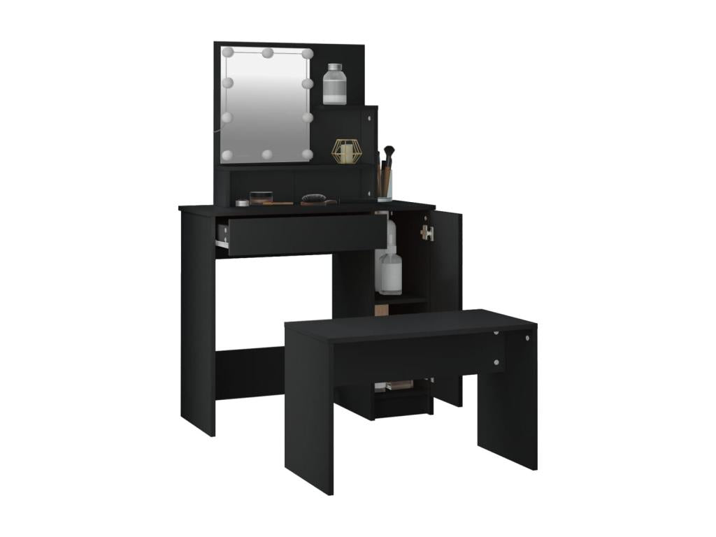 Ensemble de coiffeuse avec LED Noir Bois d'ingénierie