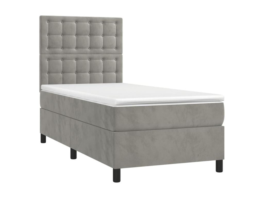 Lit à sommier tapissier et matelas Gris clair 90x190 Velours