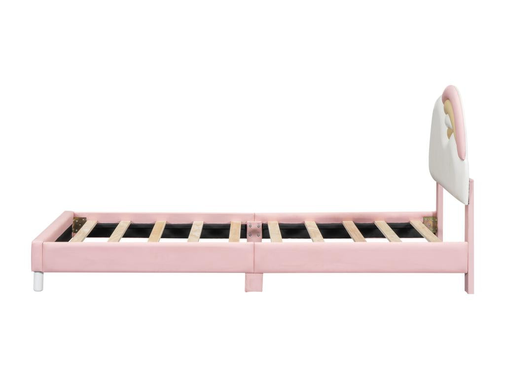 Lit capitonné 90x200 cm avec tête de lit en forme arc-en-ciel - Cuir PU - sommier à Homelumiere - pour enfant - Rose