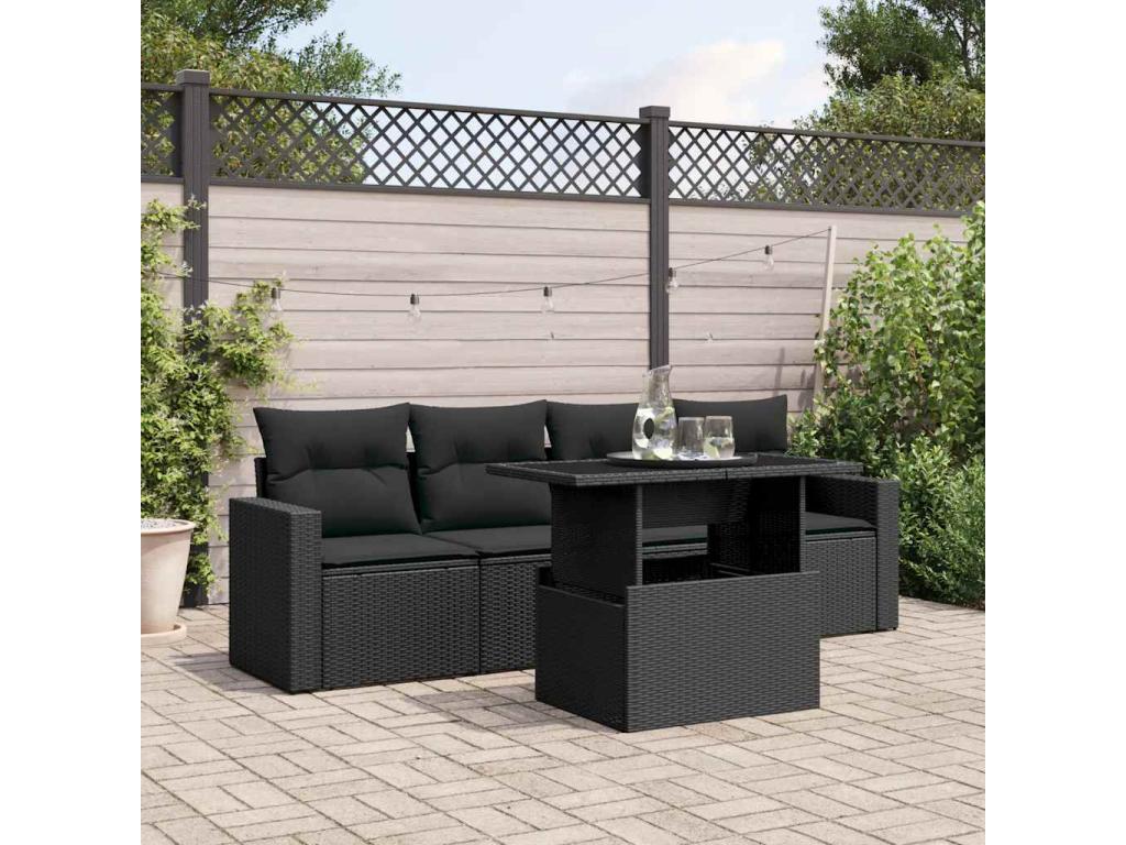 Salon de jardin 5 pcs avec coussins noir résine tressée 28819LRZJ