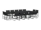 Ensemble à manger de jardin avec coussins 15 pièces noir textile