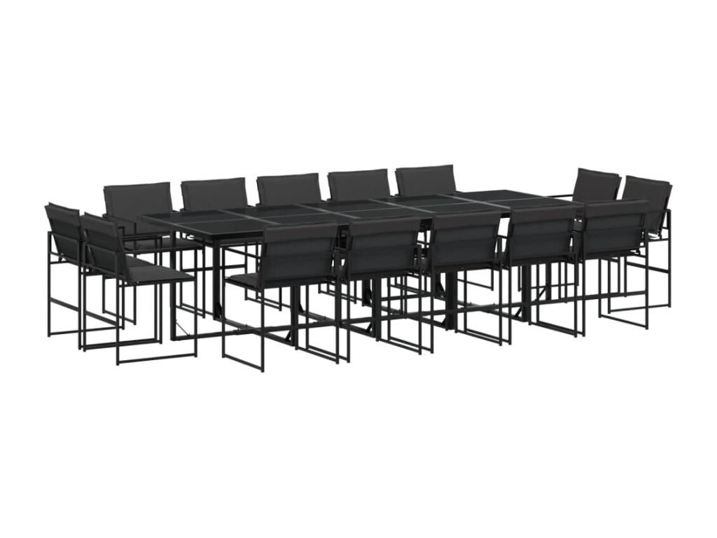Ensemble à manger de jardin avec coussins 15 pièces noir textile